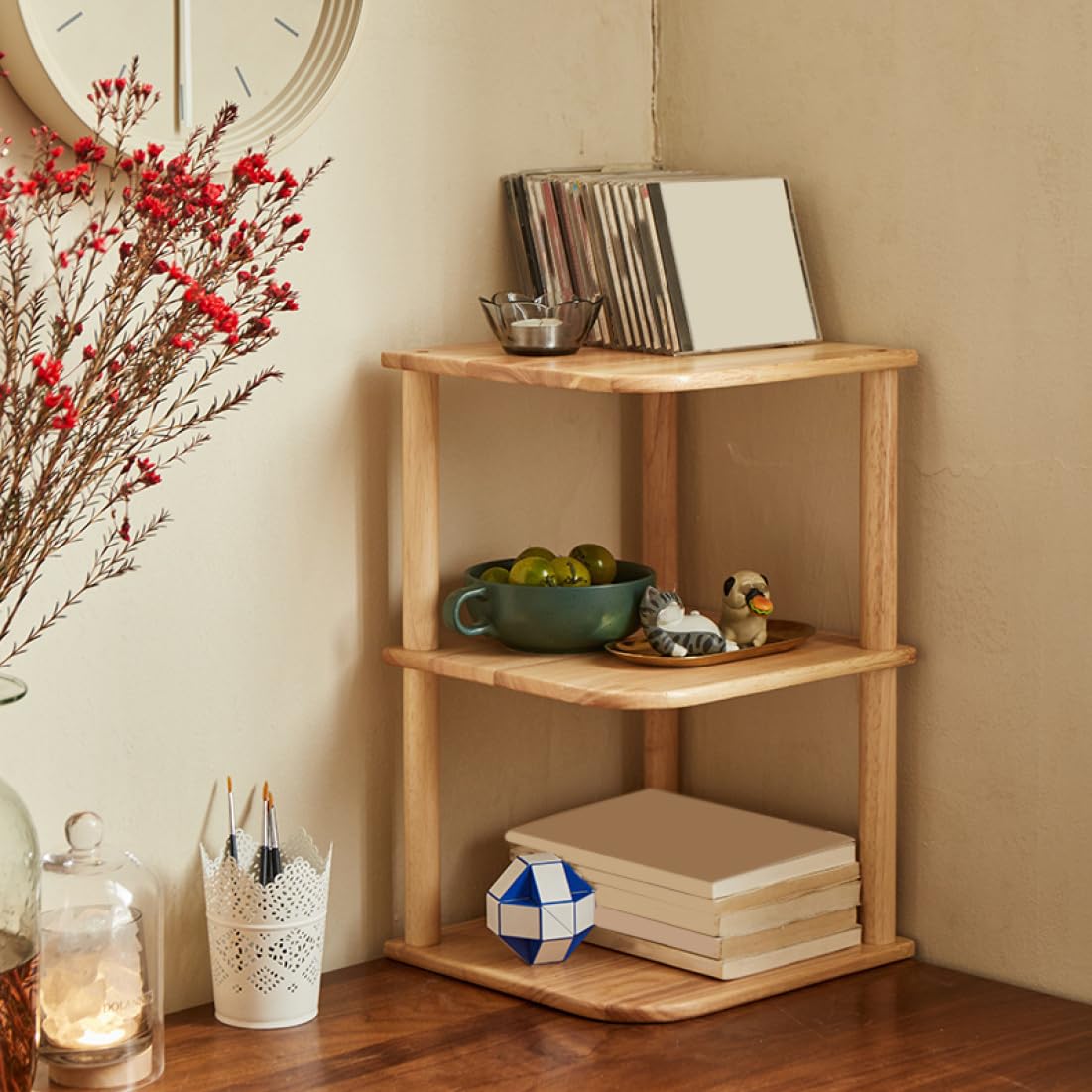 Amazon.co.jp: MJKQ9 オープンシェルフ 木製 ナチュラル 2段 卓上