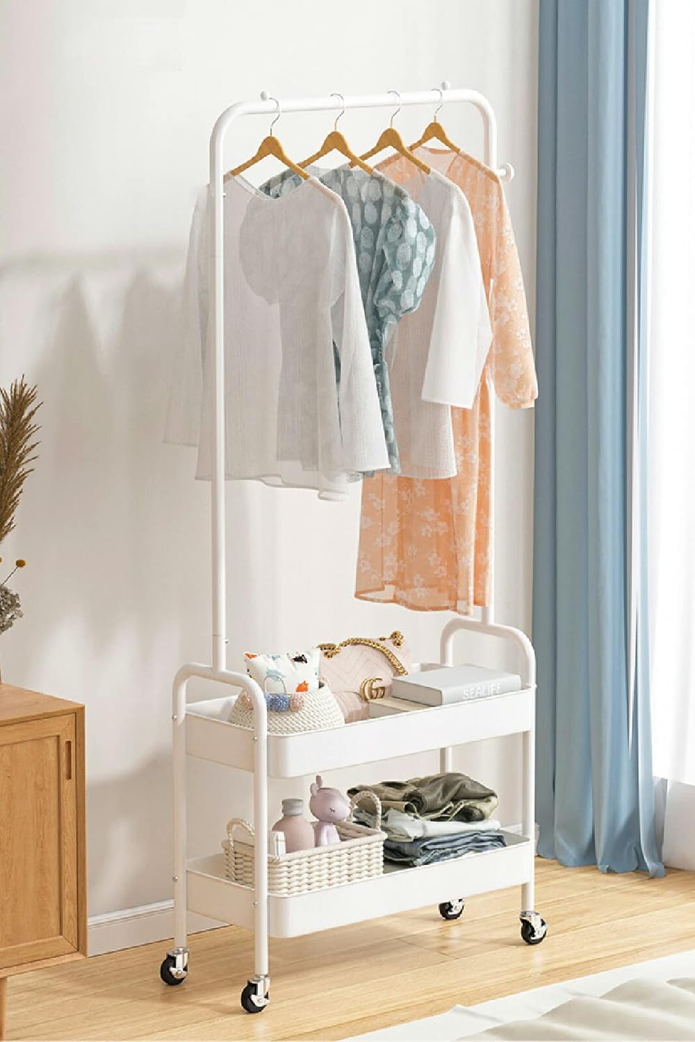 Amazon｜ハンガーラック スリム コートハンガー 2段棚付き 二重棚