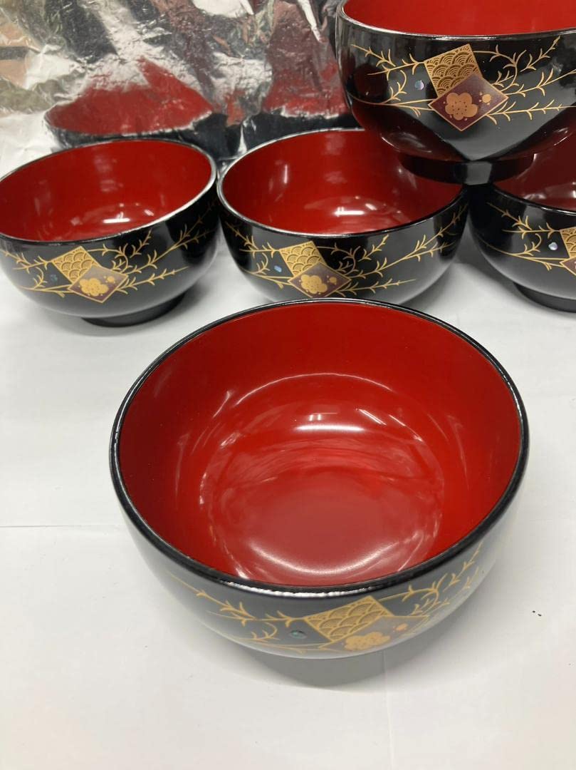 Amazon.co.jp: 会津塗 お汁椀 5客セット 特選漆器 溜色紙柳布袋椀 最