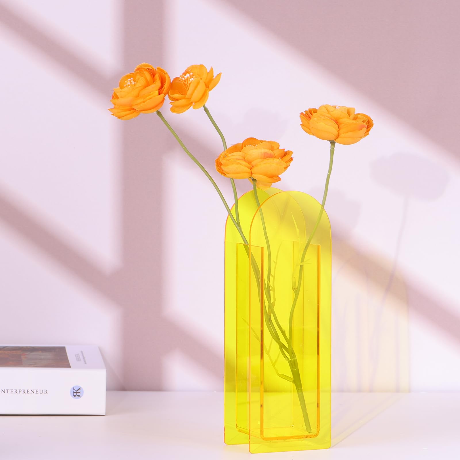 Amazon.co.jp: LINYTHER イエロー 広口 アクリル花瓶 モダンアクリル