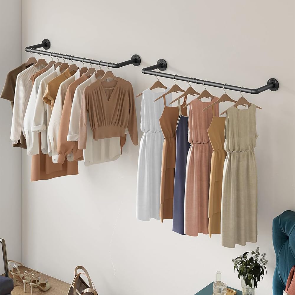 Amazon｜ハンガーラック アイアン 工業用パイプ衣類ラック 幅86.5cm