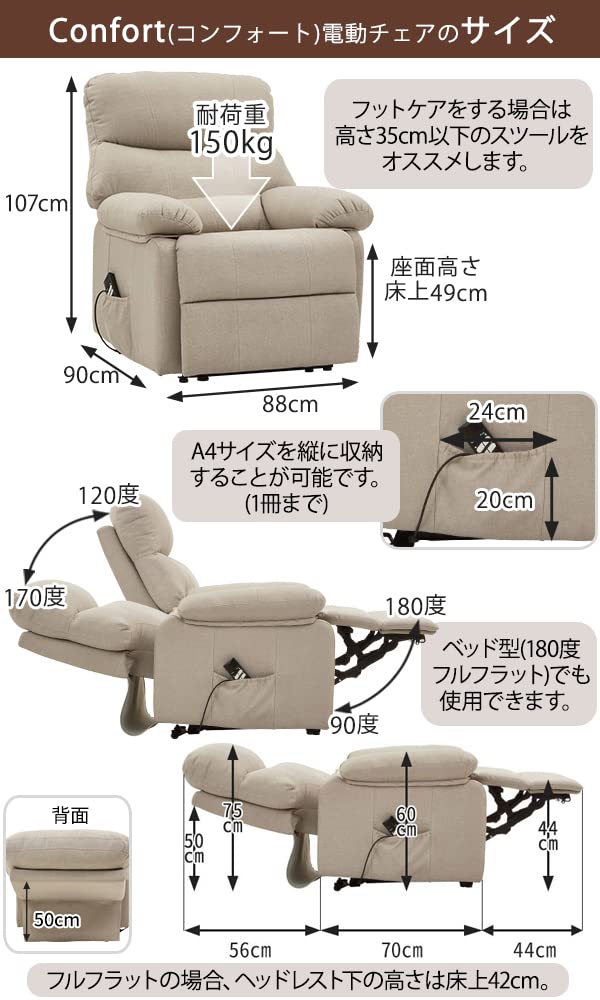 Amazon｜コンフォート 電動 リクライニングチェア HD2 全5色 ホワイト