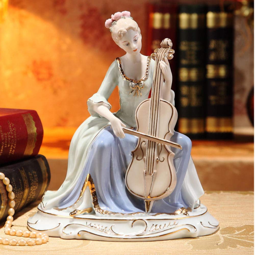 Amazon.co.jp: 像の置物 陶器彫刻フィギュア女の子チェロリビング