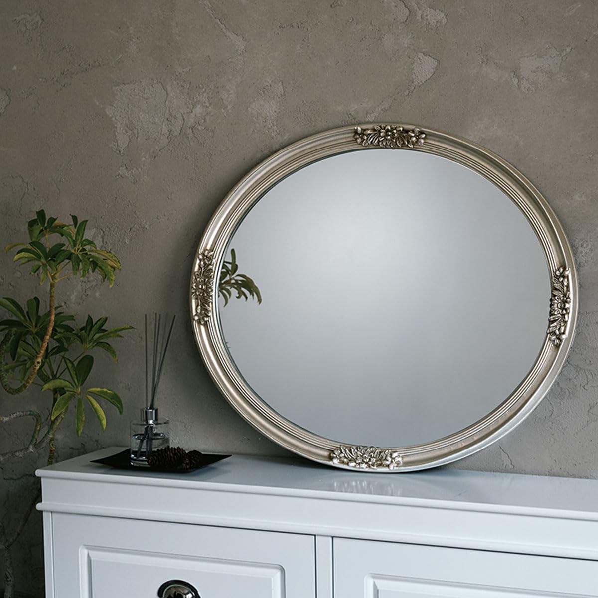 Amazon.co.jp: ぼん家具 鏡 ミラー 壁掛け 楕円 丸 アンティーク調 幅