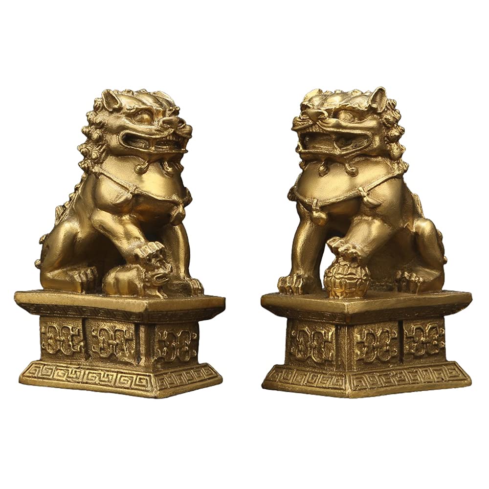 Amazon.co.jp: 獅子 狛犬 招財 雄雌セット 一対 銅製 風水グッズ 風水