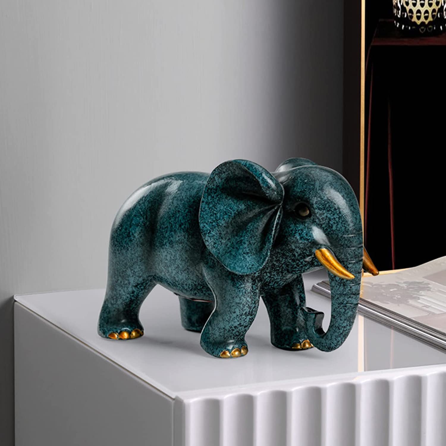 Amazon.co.jp: ZXKYZR8 象の装飾-青/白-樹脂象の像彫刻の贈り物アート