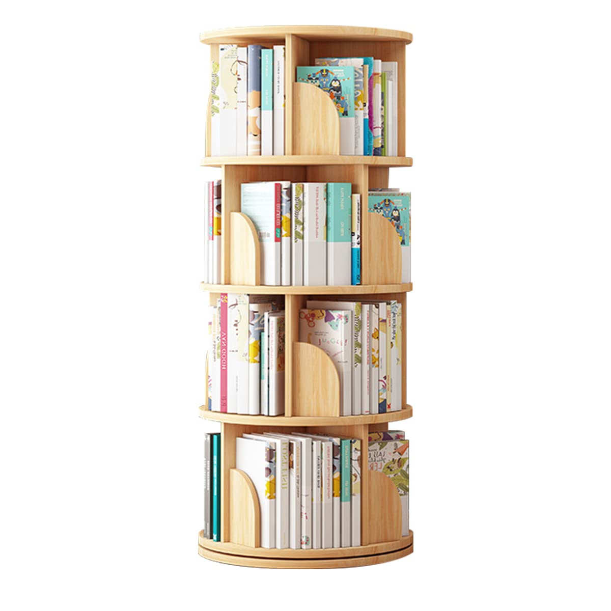 Amazon｜Yumcute 本棚 回転式本棚 【天然木】 4段 大容量 スリム