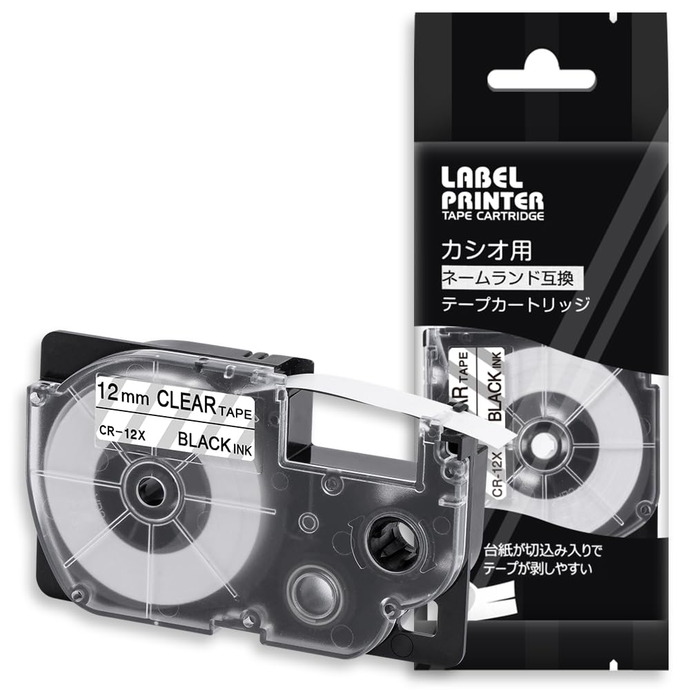 Amazon | 1個 12mm 透明地黒文字 CR-12X と互換性のある カシオ ラベル