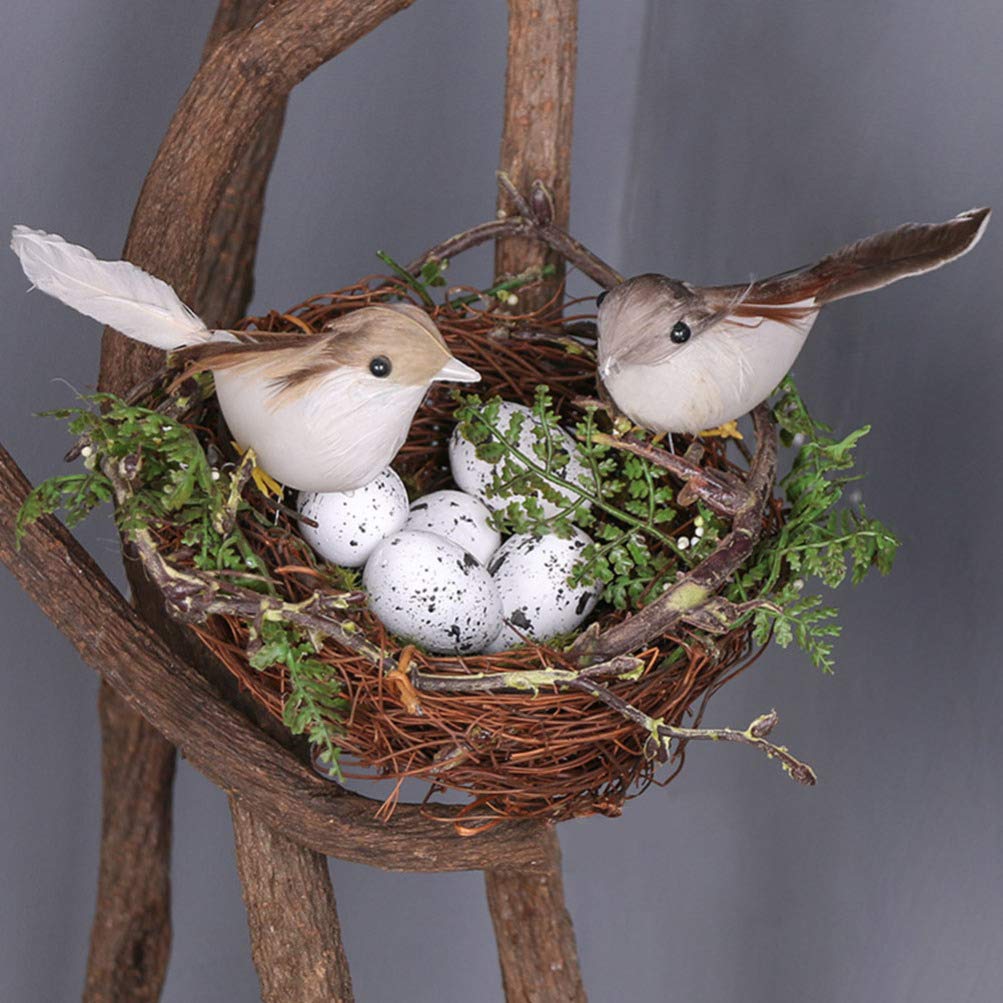 Artificial Bird Nest with Eggs Birds Faux Natural Rattan Twig Bird