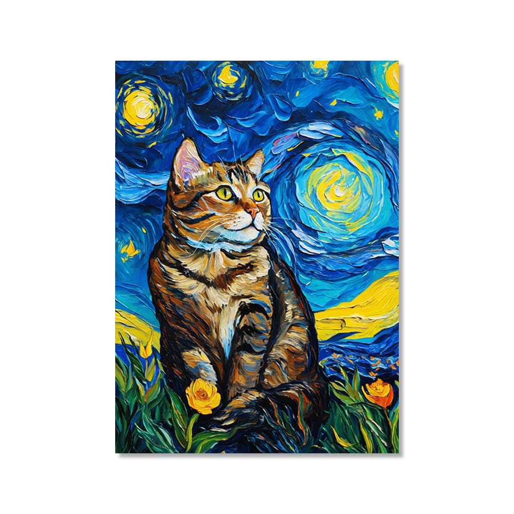 Amazon.co.jp: ゴッホ猫 星月夜 花 有名な油絵 ウォールアート