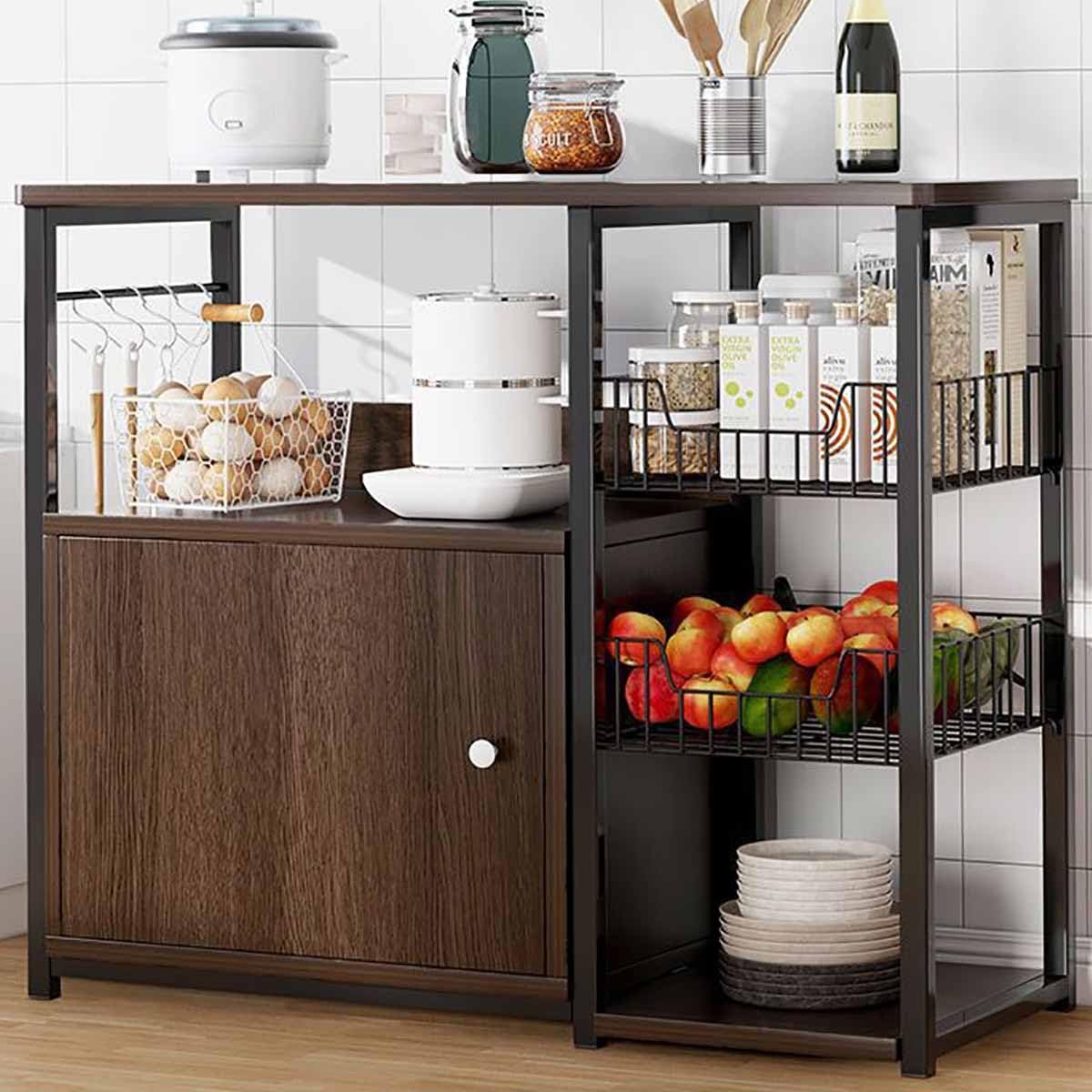 Amazon｜食器棚 キッチン収納 コンパクト 幅80×奥行30×高さ80cm レンジ