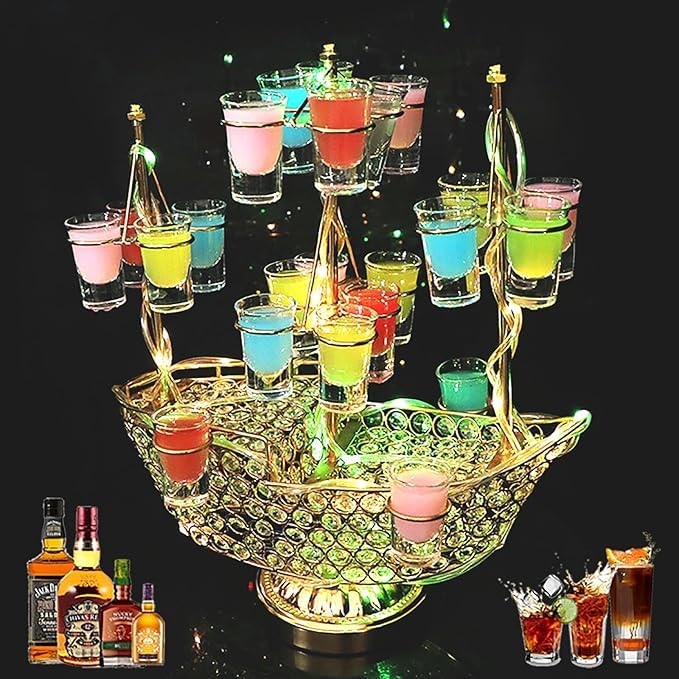 Amazon｜テキーラ 船 25MLのワイングラス24個付き テキーラ観覧車 LED