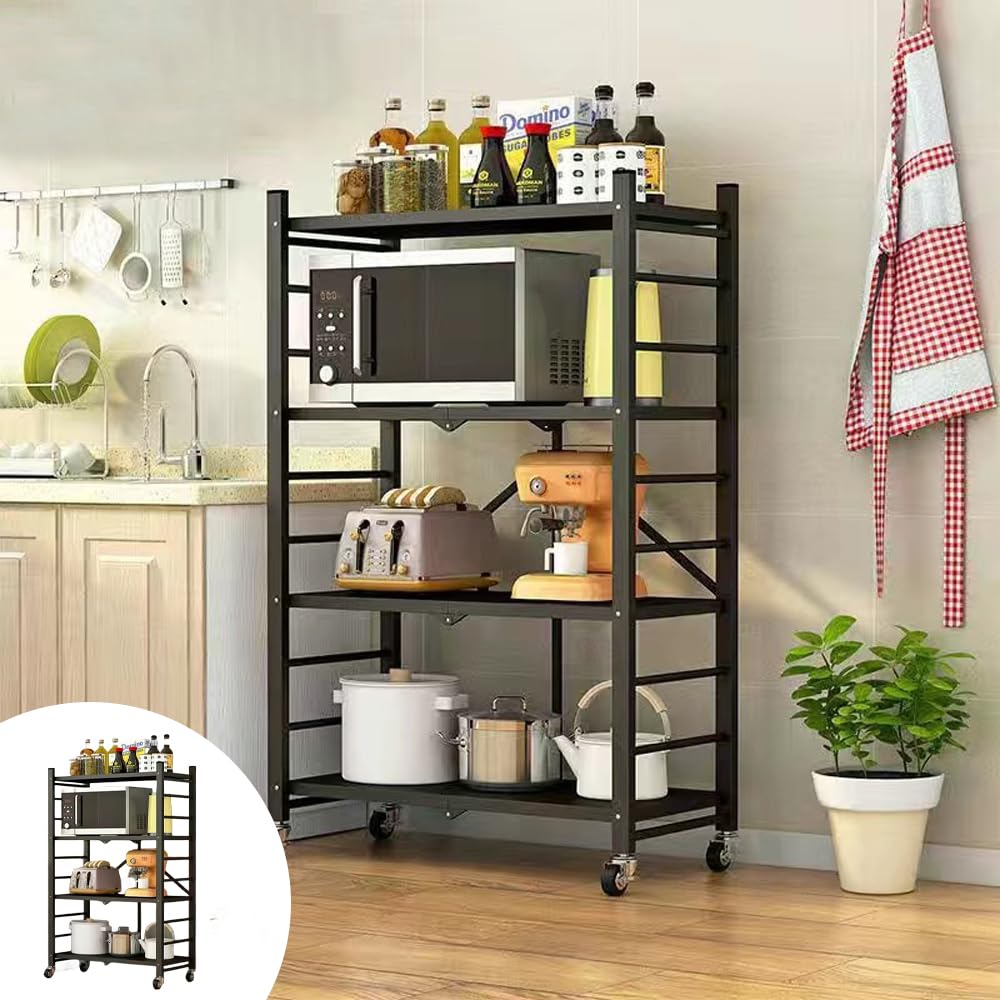 Amazon｜4段 スチールラック メタルラック キャスター付き 折りたたみ