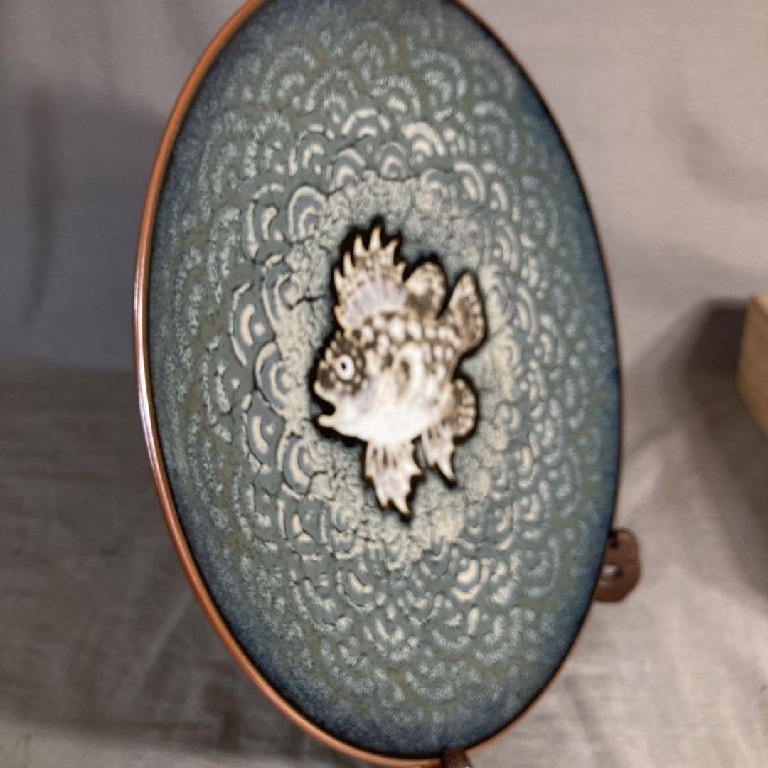 松本佩山】孤高の陶芸家 名窯 有田年木庵 松本佩山作 釉彩象嵌魚文 額