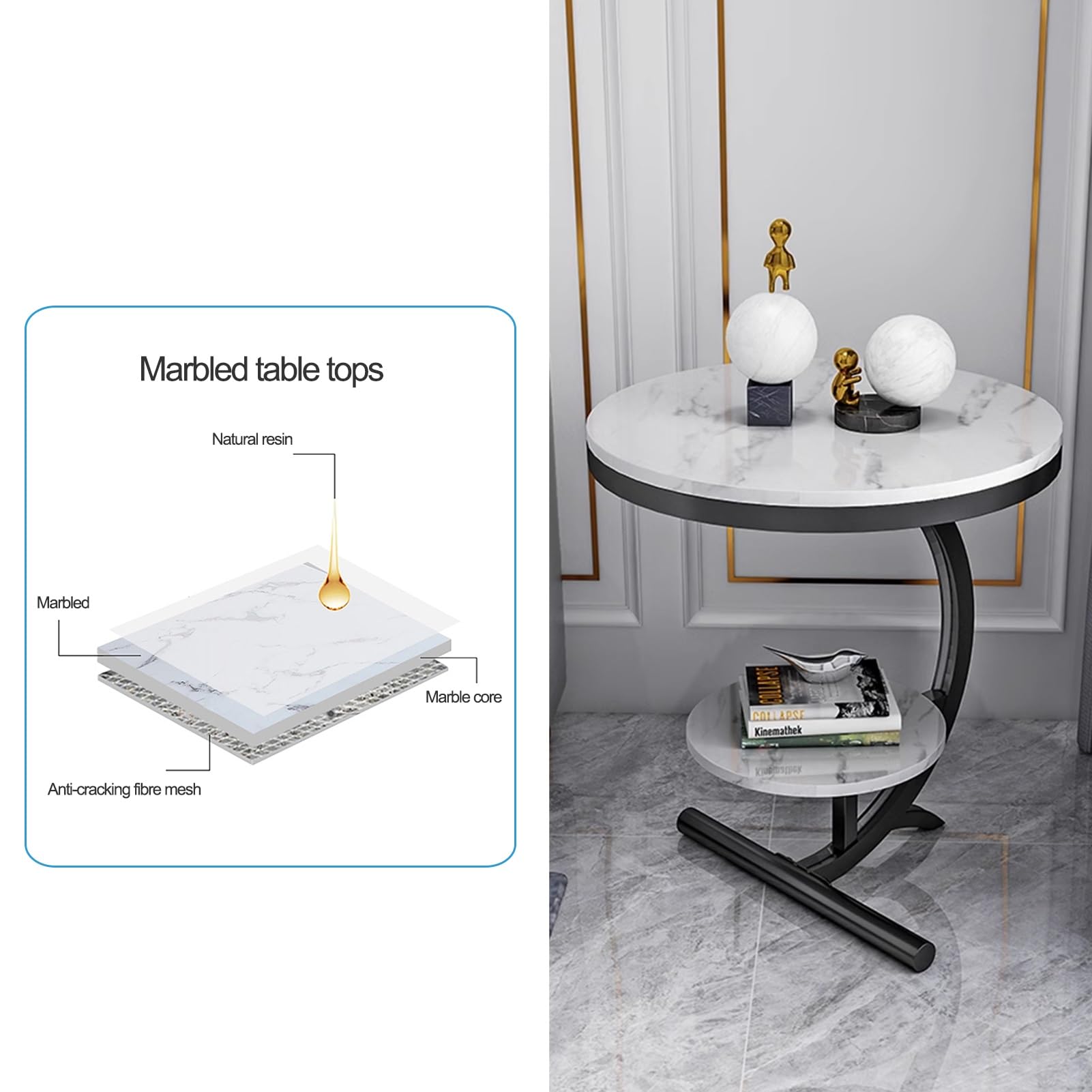 Amazon｜大理石サイドテーブルラウンド、小さなアクセントテーブル