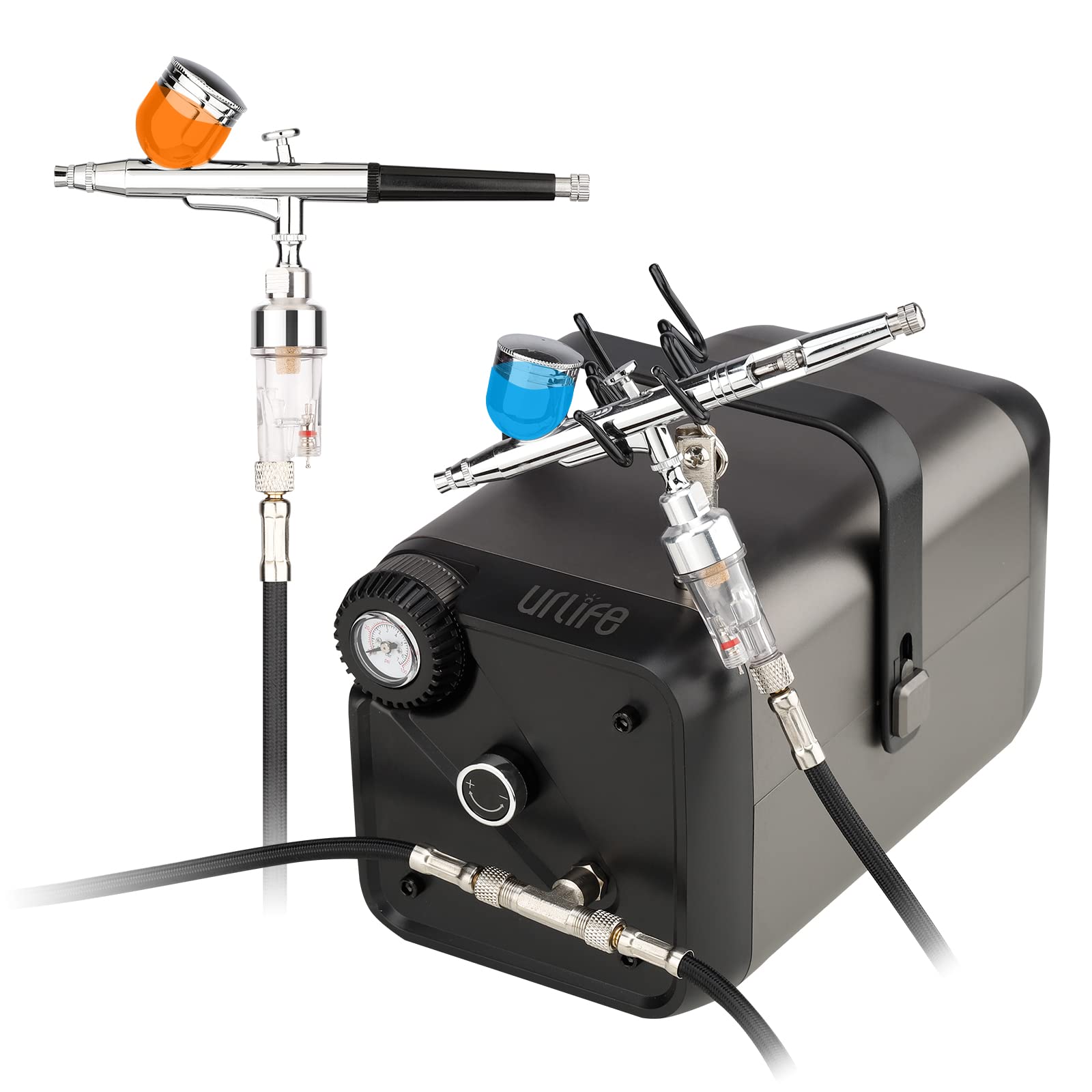Amazon | urlife HPADC 2色 エアブラシ コンプレッサー 2本エアブラシ