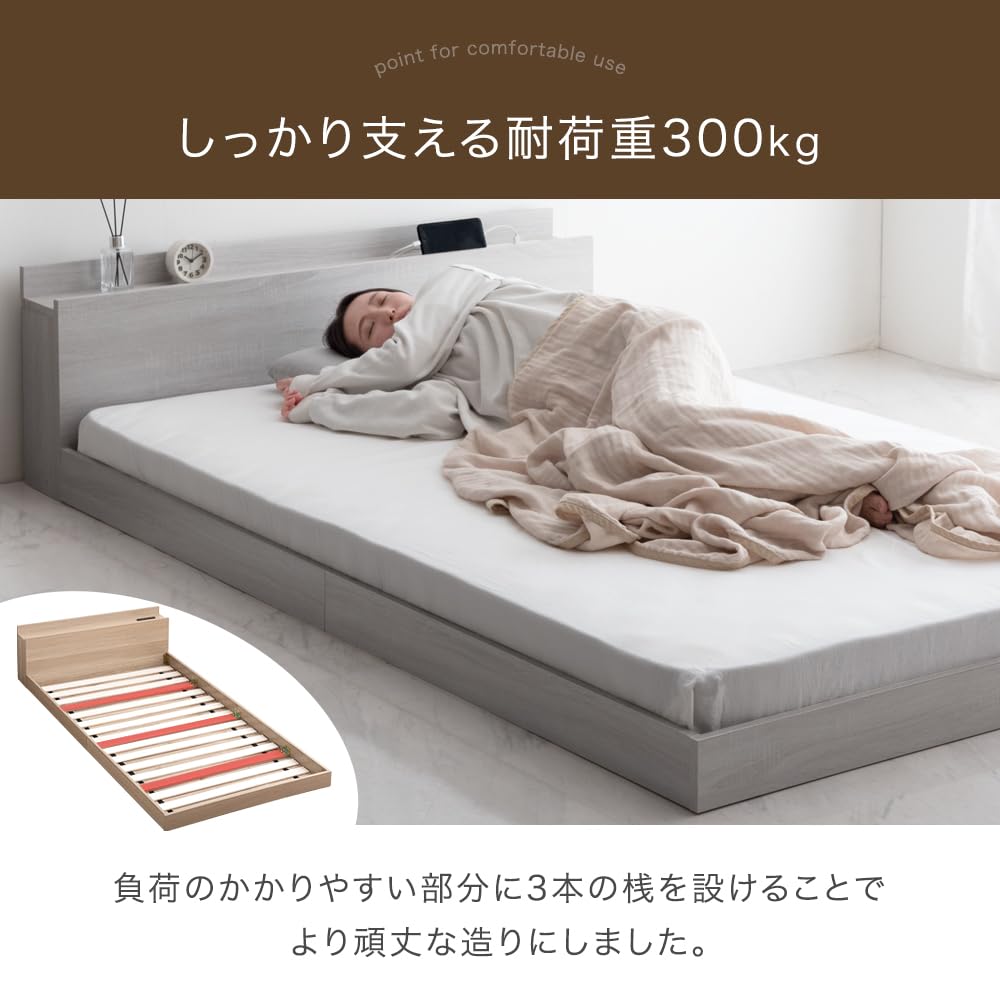 Amazon｜タンスのゲン ベッド フレームのみ ダブル 宮棚付 ローベッド