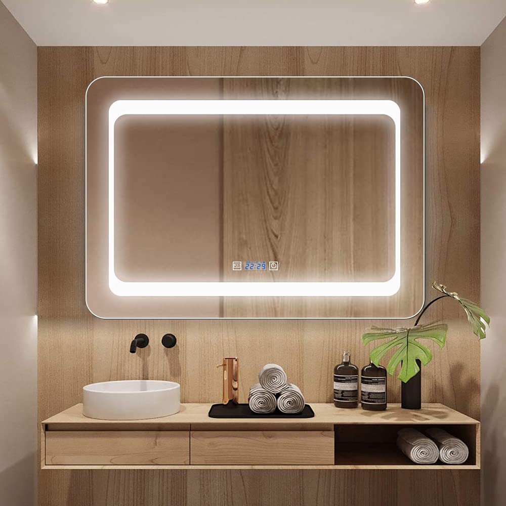 Amazon.co.jp: Bacoer ミラー 鏡 LED 壁掛け 照明付き 化粧鏡 洗面所