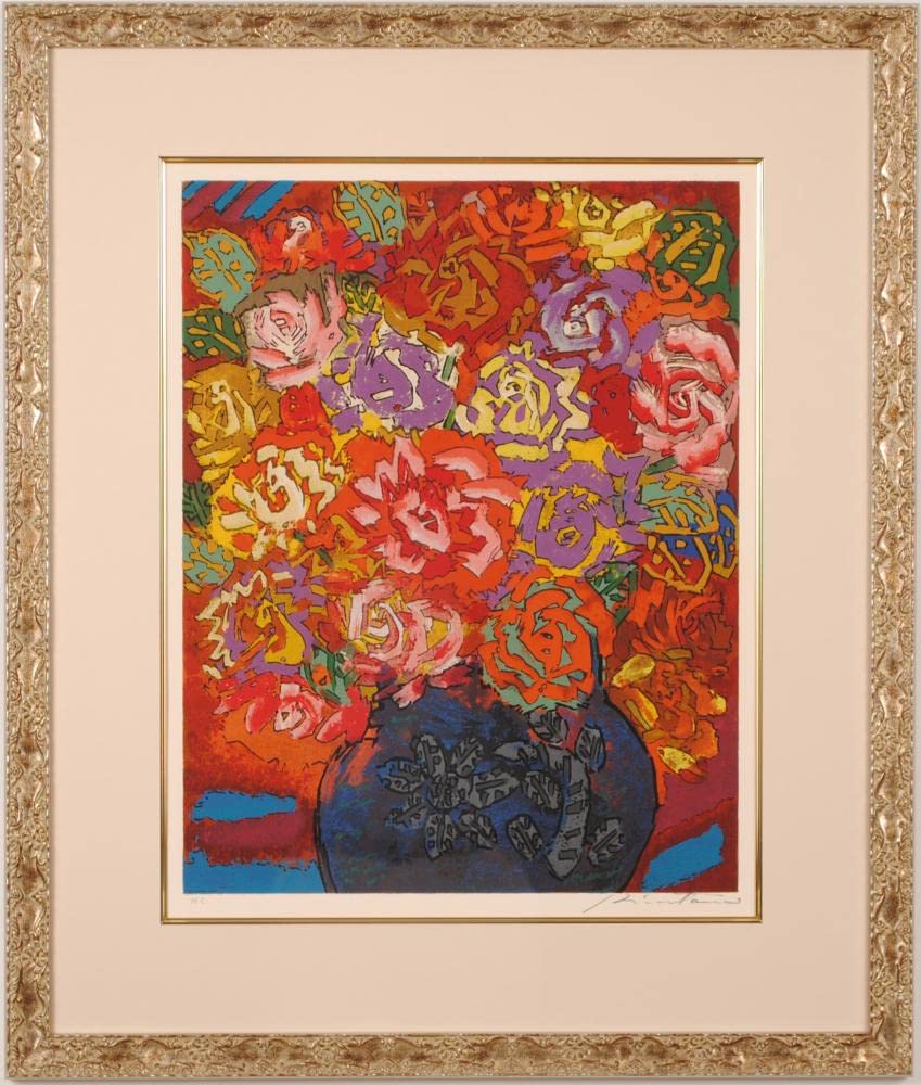 Amazon | 絹谷幸二 薔薇 花 絵画 静物画 シルクスクリーン 版画