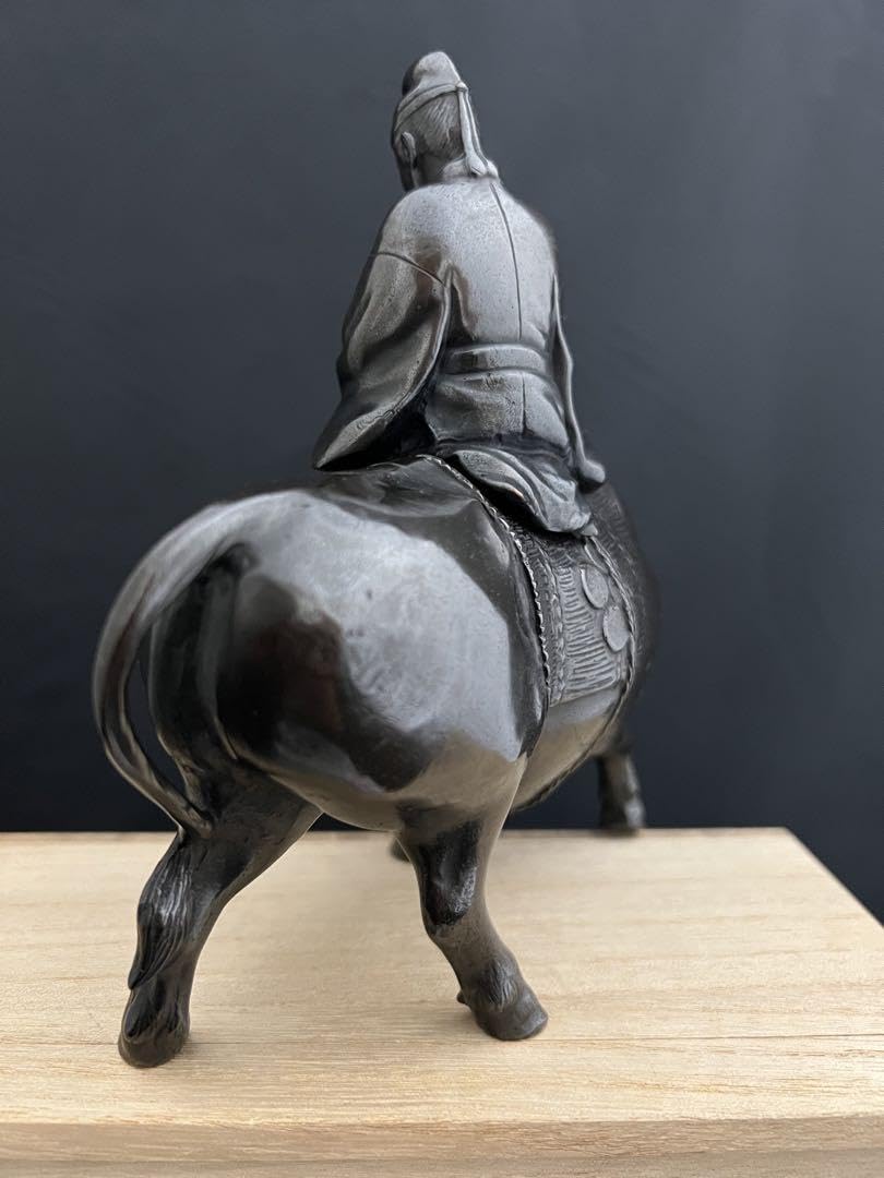 Amazon.co.jp: 牛乗り 菅原道真 銅製 箱付 彫刻 置物 開運 風水 骨董