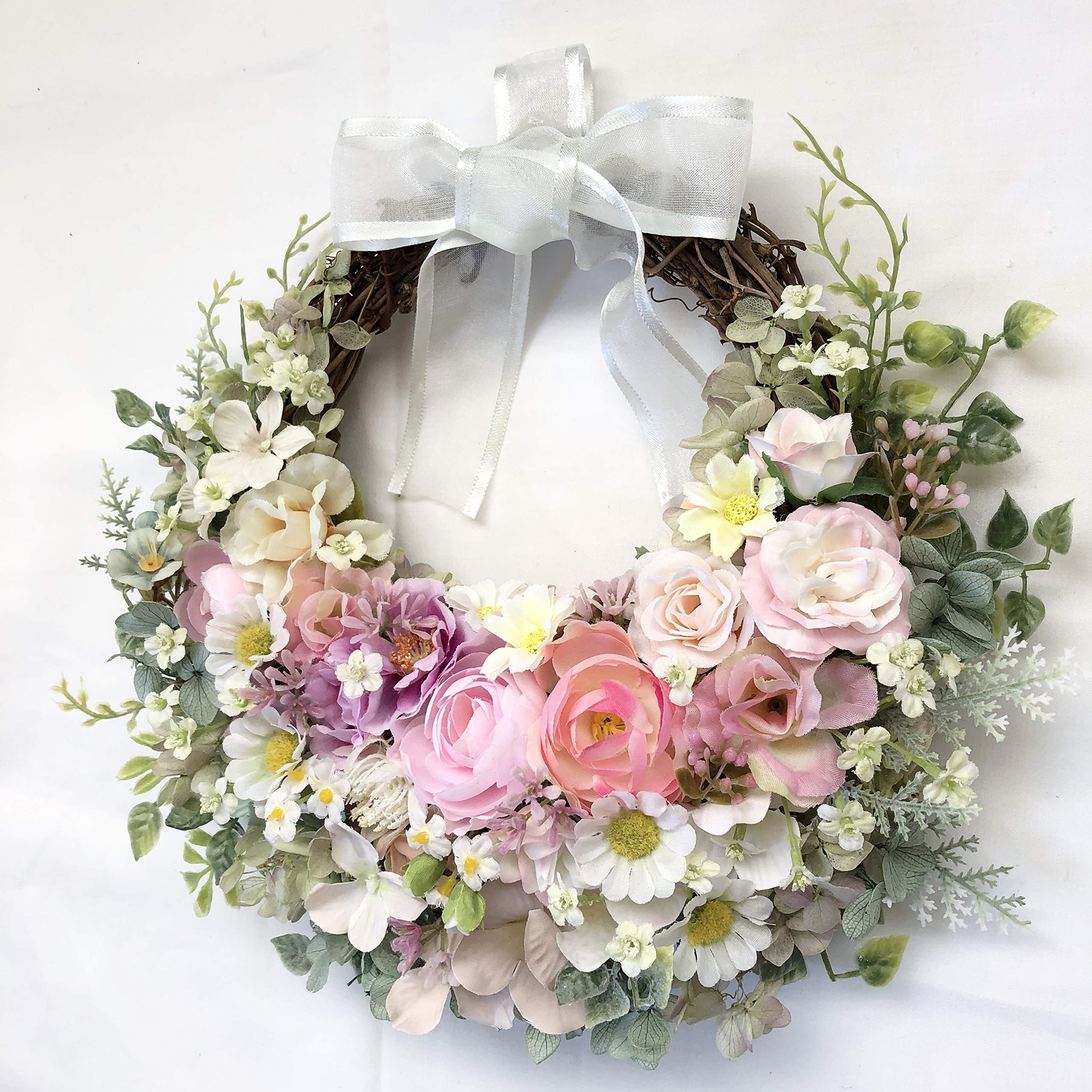 Amazon｜Lulu's ルルズ ピンクの花達のナチュラルリース アーティ