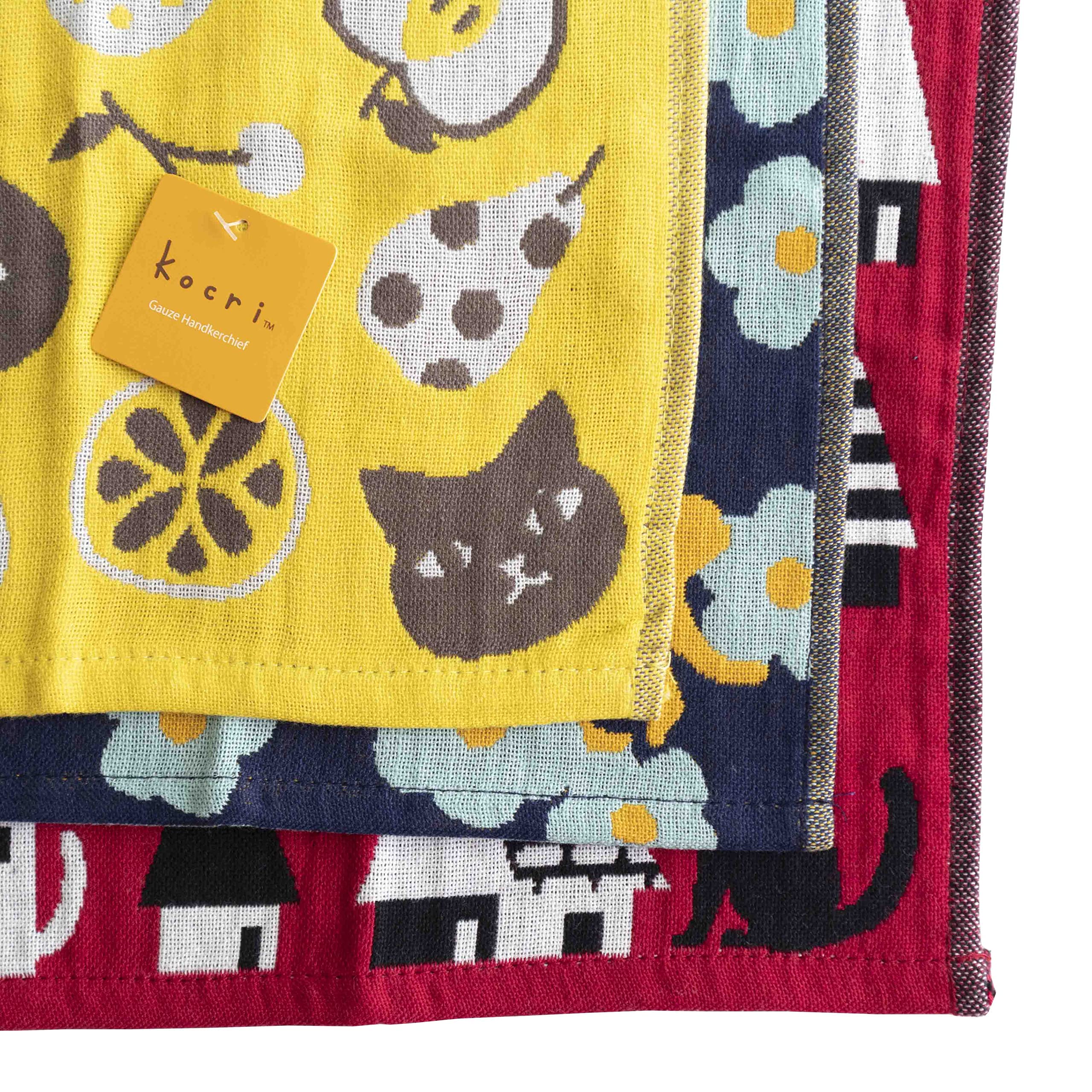 Amazon｜猫 ねこ 柄 ハンドタオル ミニタオル 3重 ガーゼハンカチ