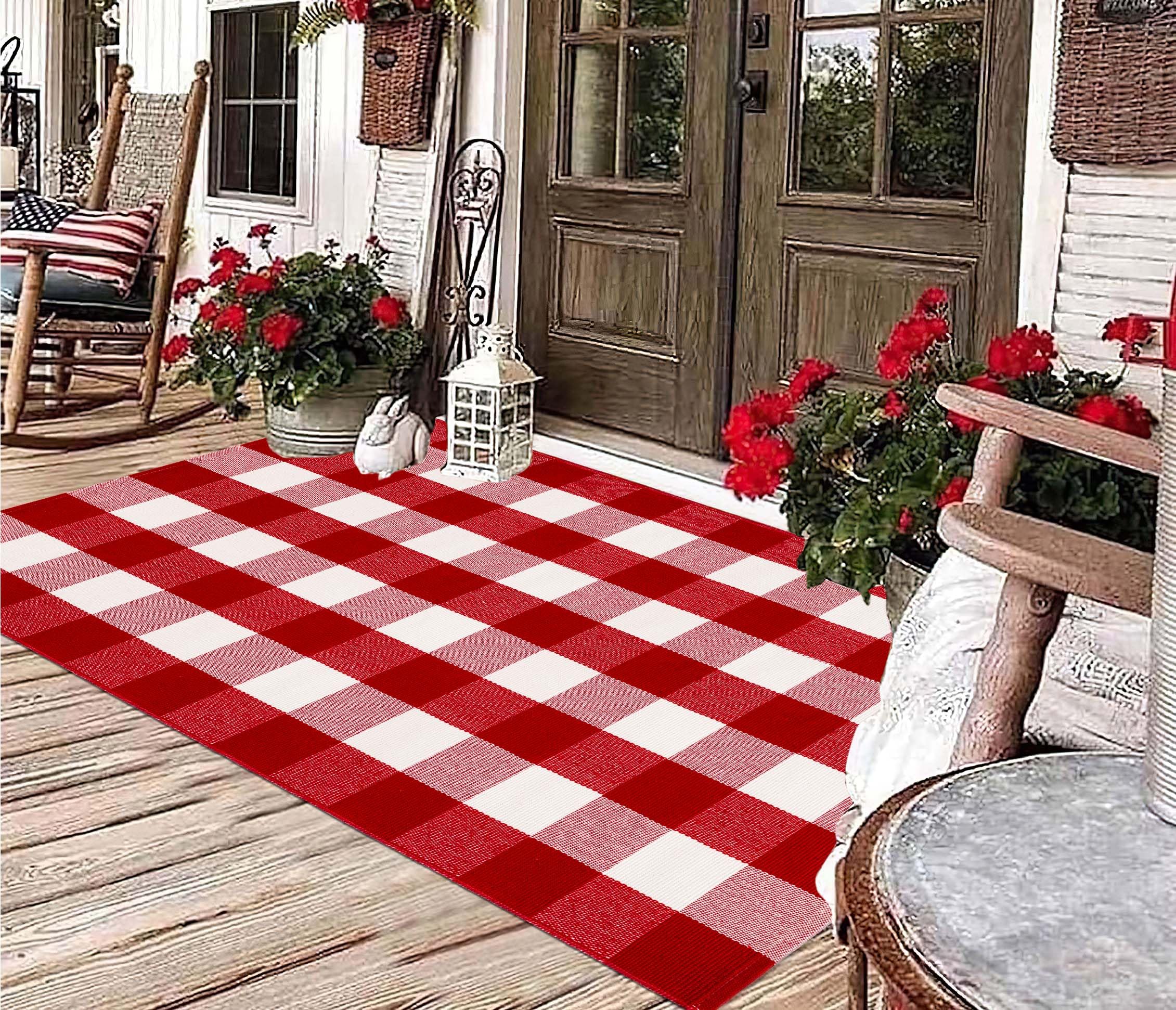 Amazon.com: Christmas Outdoor Rugs 3' x 5'Red White Plaid Front