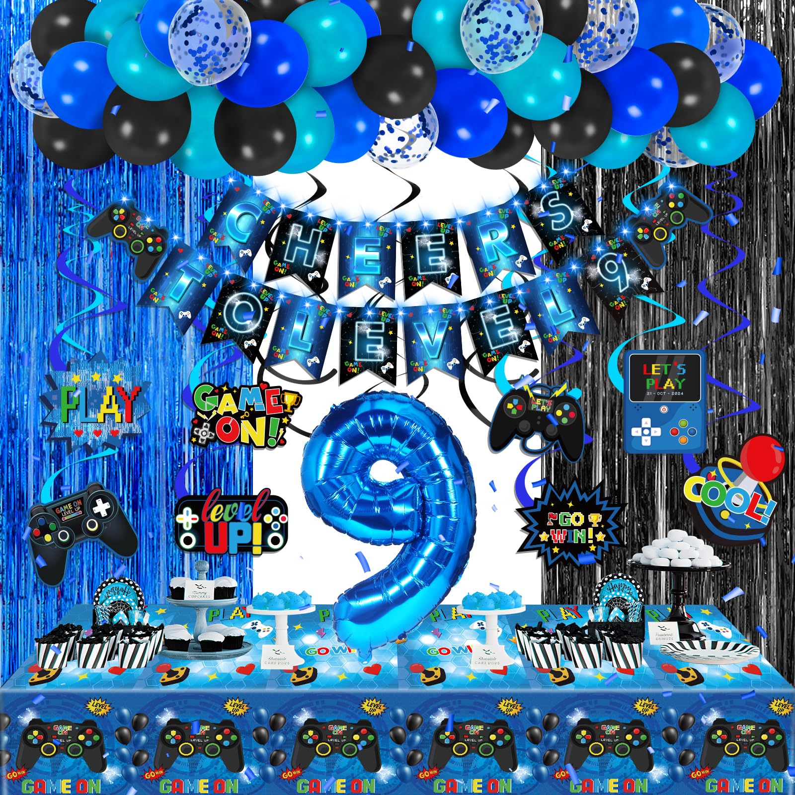Amazon.com: Video Game 9th Birthday Party Decorations Blue Black