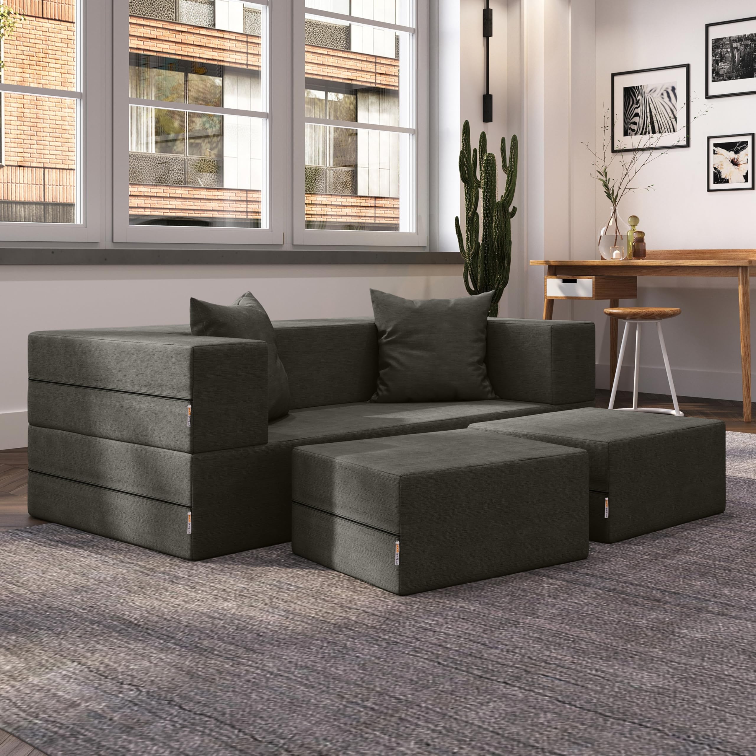 Amazon.com: Jaxx Zipline Convertible Sleeper Loveseat & Ottomans