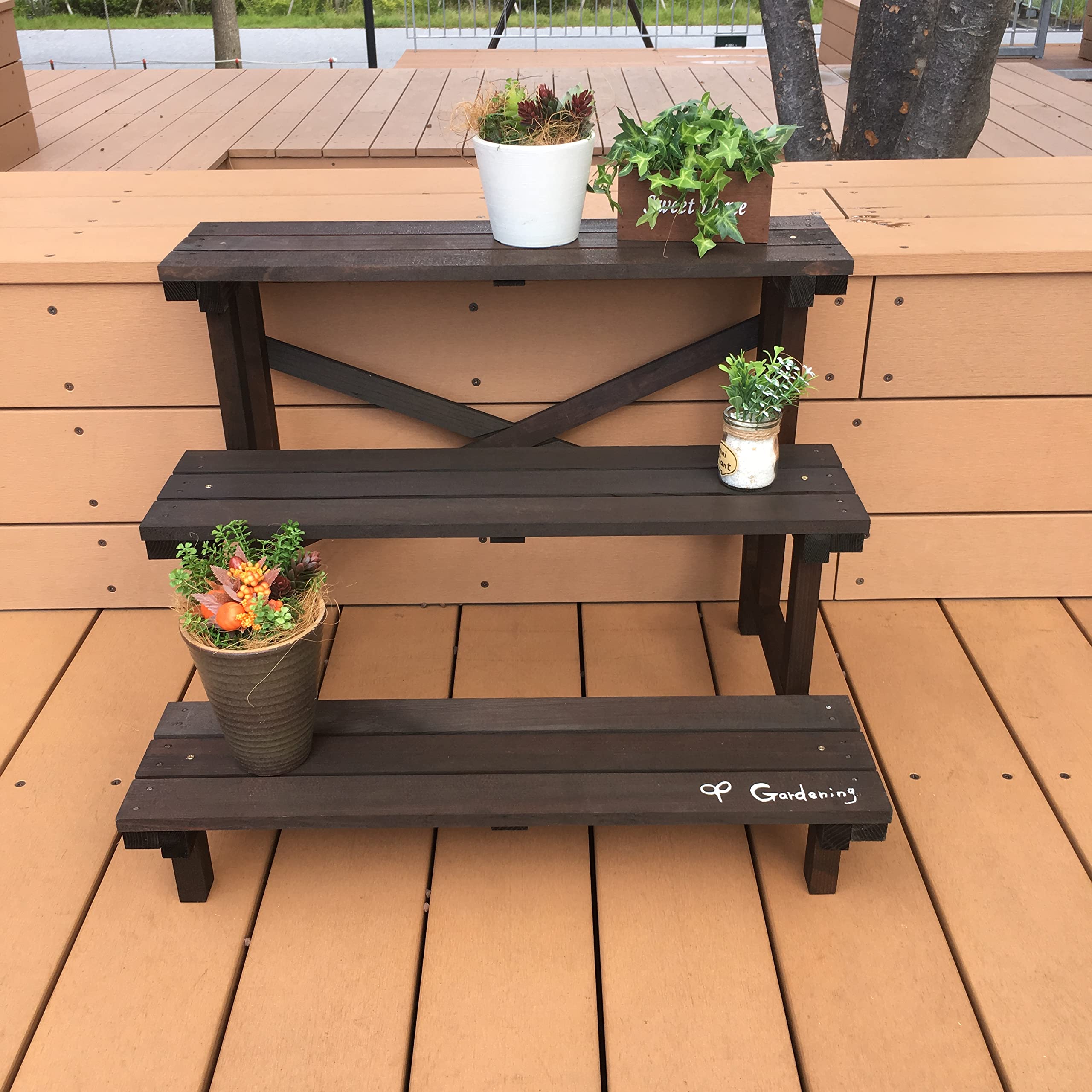 Amazon.co.jp: 木製フラワースタンド3段660型 ダークブラウン : DIY