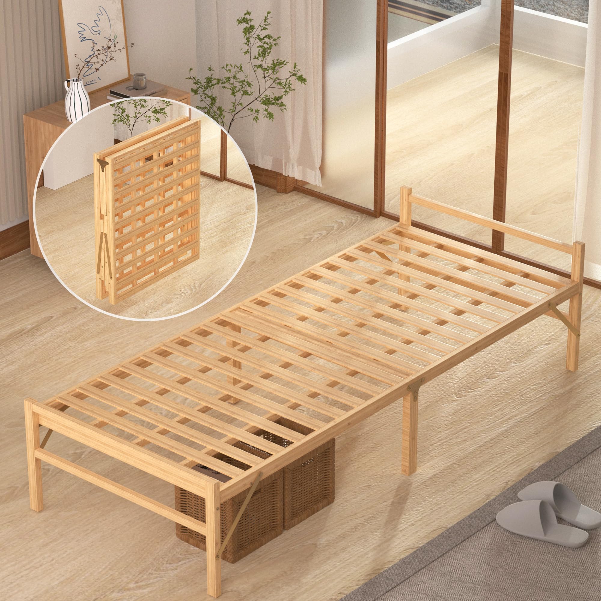 Amazon｜APRTAT 折り畳みベッド 竹製 組み立て不要 横幅80cm ベッド