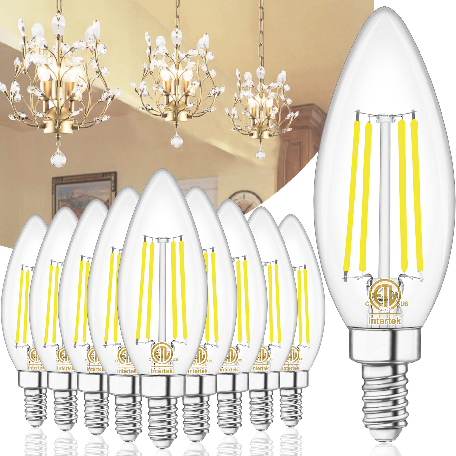 Winshine 10 Pack Dimmable Type B Candelabra Led Light Bulbs, 4W