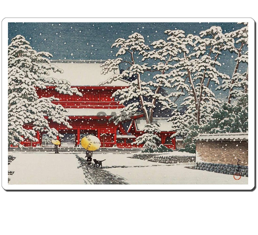 Amazon.co.jp: 浮世絵シール 12010 川瀬巴水 - 雪の増上寺 245mm x