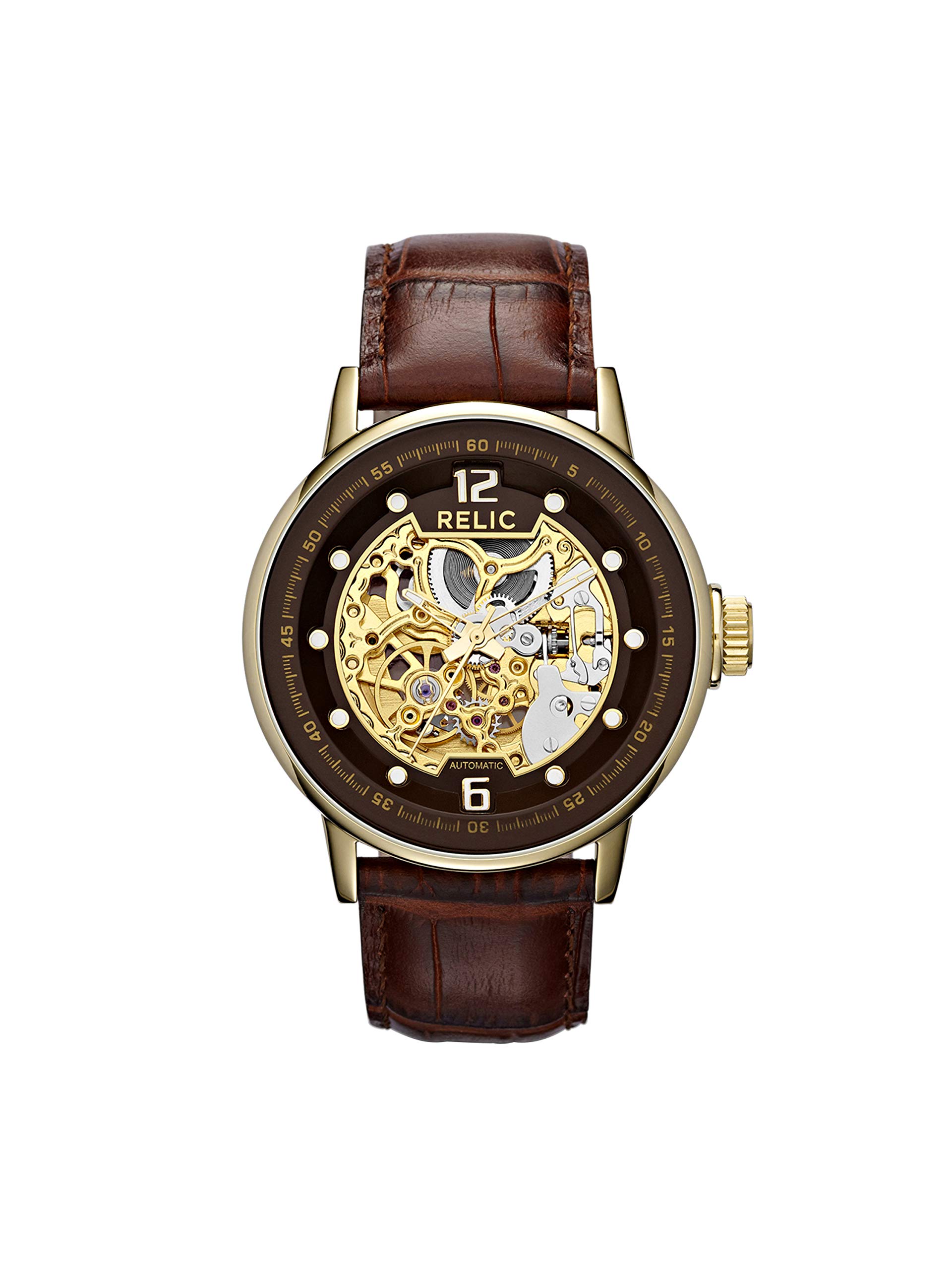 Relic by Fossil Men's Damon Gold Stainless Steel and Brown Croco
