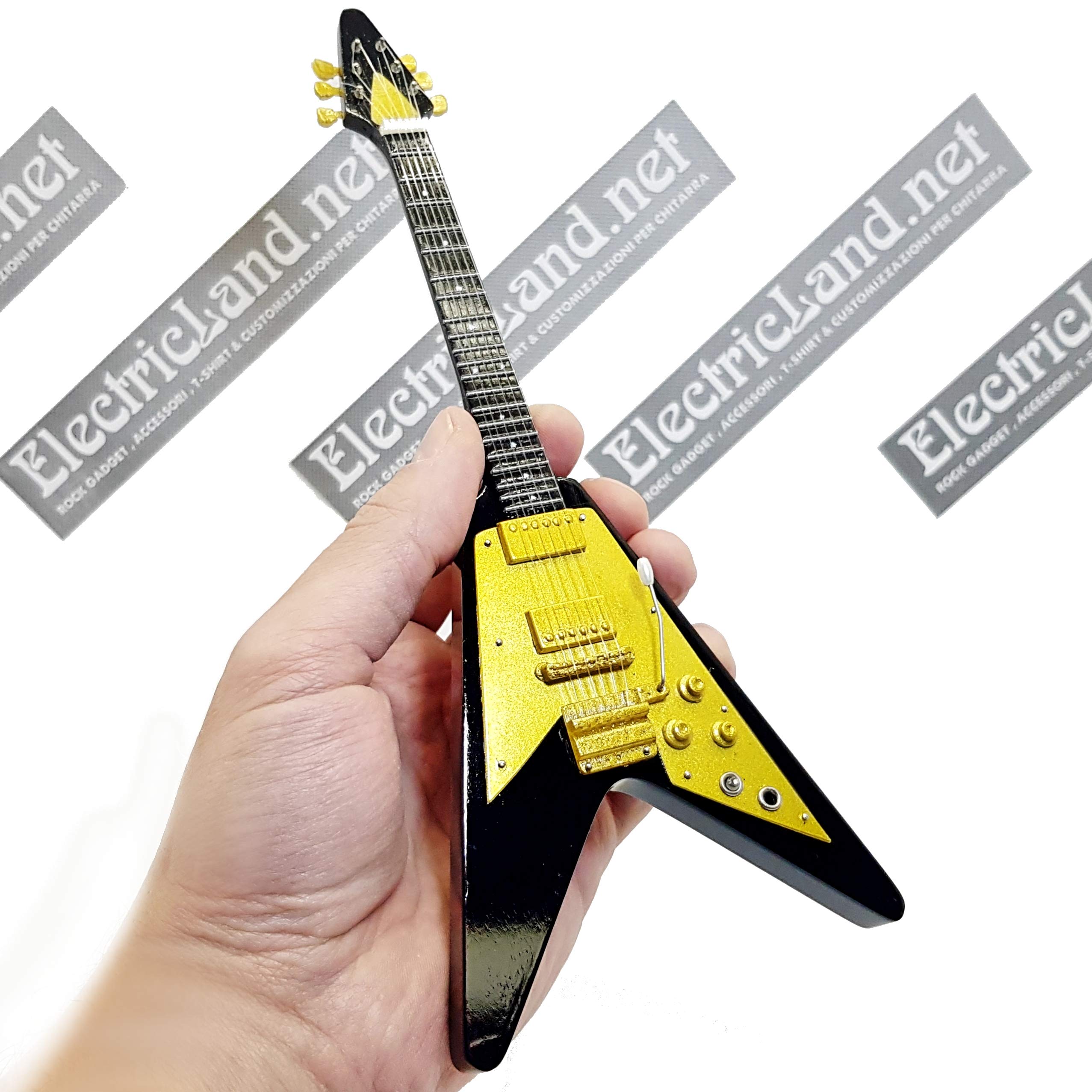 Mini Guitar Lenny Kravitz Flying V Gold Replica Model + Hard Case