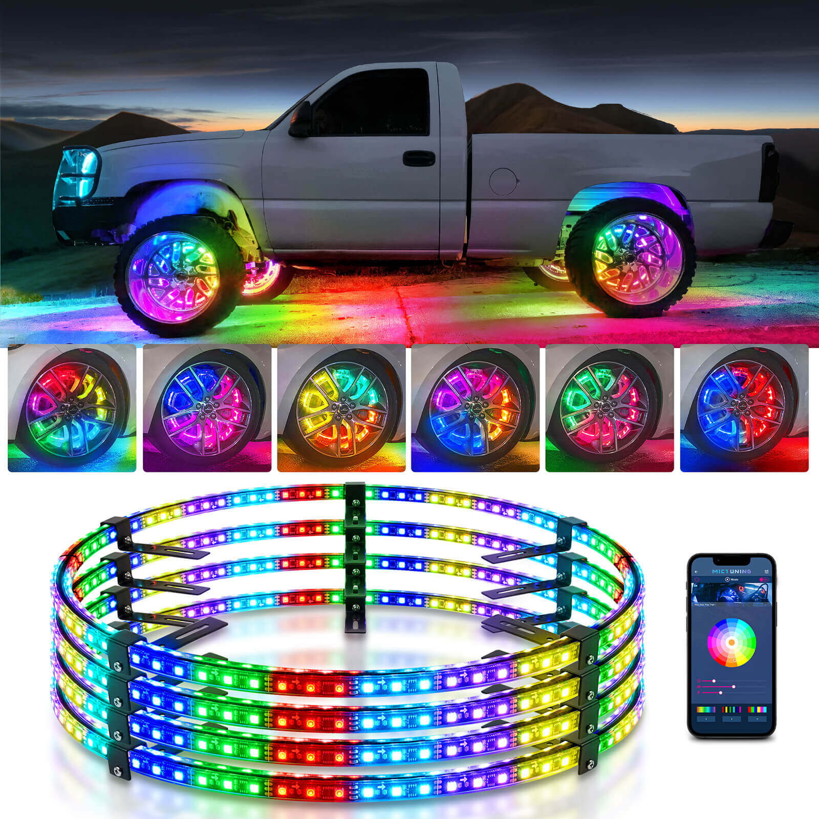 15.5″/17″ RGB+IC Chasing Color Wheel Ring Lights Kit MICTUNING