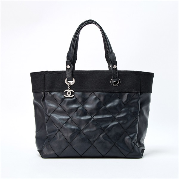 CHANEL パリビアリッツ MM トートバッグ ブラック シルバー