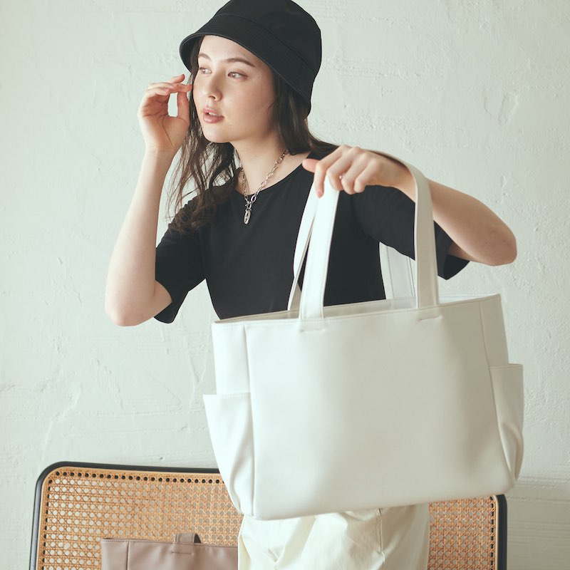 サイドポケ付きトートバッグLサイズ（ホワイト）B4サイズ | もりのがっ