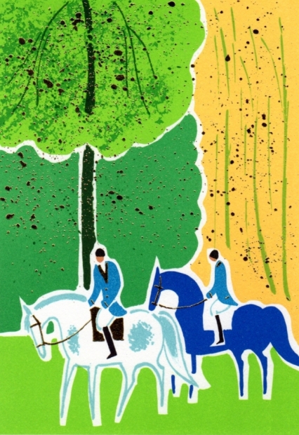 馬の絵画をリトグラフの版画で制作したセルジュ・ラシスの馬の絵「乗馬
