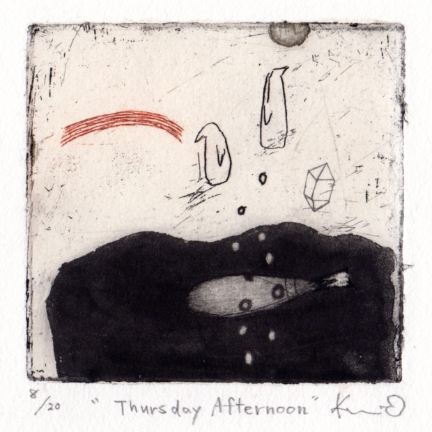 銅版画でオバタクミが制作した抽象画「Thursday Afternoon」を通販で販売