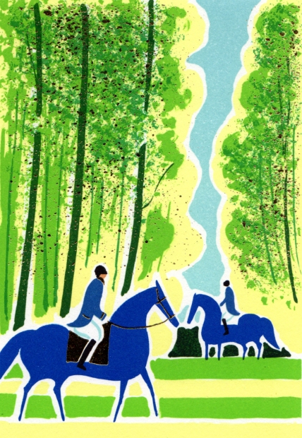馬の絵画をリトグラフの版画で制作したセルジュ・ラシスの馬の絵「乗馬