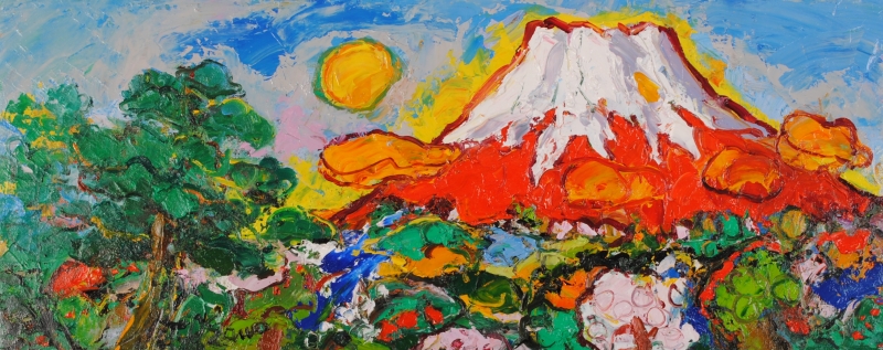 富士山の絵画を油絵で描いた大沢武士の富士山の絵「赤富士・24」をご購入