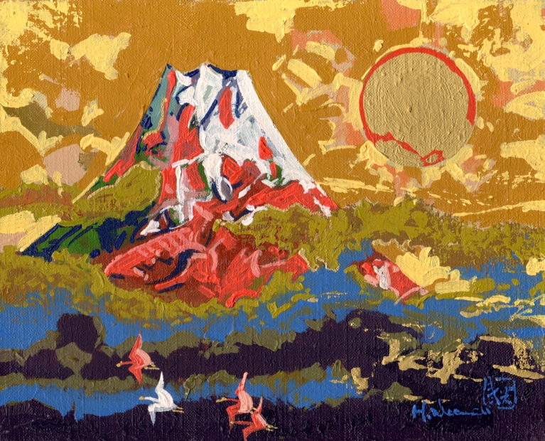 赤富士の絵画を油絵で描いた竹内春光の赤富士の絵「旭日富岳・2」をご購入