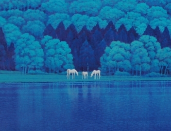 馬の絵画を油絵で描いた富谷一明の白馬の絵「静謐」をご購入