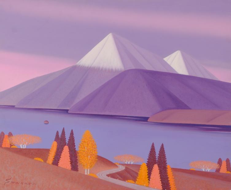 絵画の油絵で高瀬三郎が描いた北海道の絵「初冬の摩周湖」を通販で販売