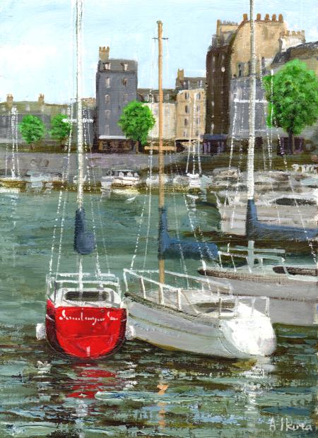 海の絵画を油絵で描いた生田明の海の絵「ヨットハーバー」をご購入