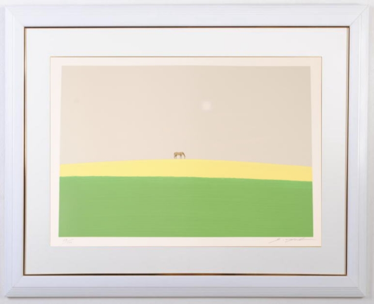 馬の絵をシルクスクリーンの版画で制作した葉祥明の馬の絵「秋の丘」を