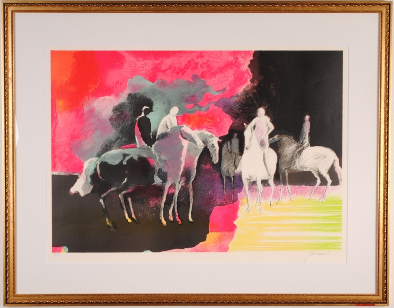 馬の絵画をリトグラフの版画で制作したポール・ギヤマンの馬の絵「5頭