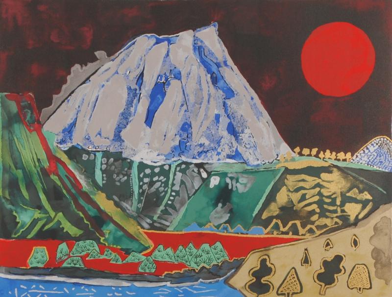 片岡球子がリトグラフとシルクスクリーンの版画で制作した富士山の和の