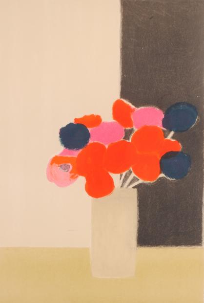 ベルナール・カトランがリトグラフの版画で制作したアネモネの花の絵画